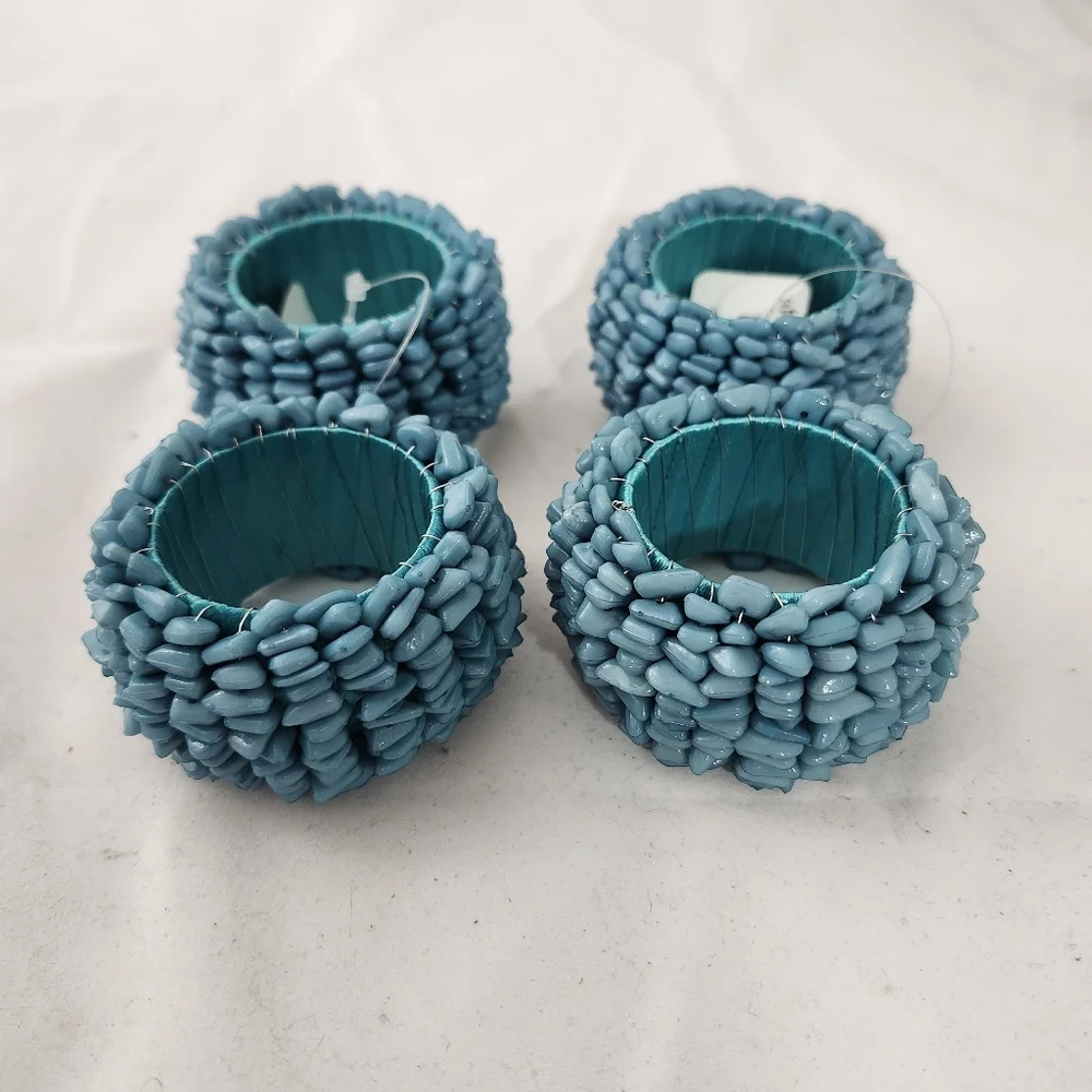 Pier 1 Blue Aman Napkin Rings Set of 4 New